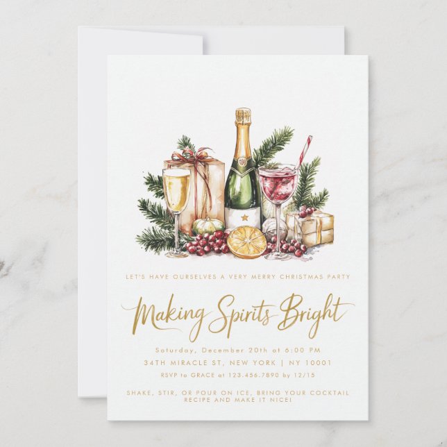 Invitation Fête de Cocktail de Noël Rendant les Esprits Brill (Devant)