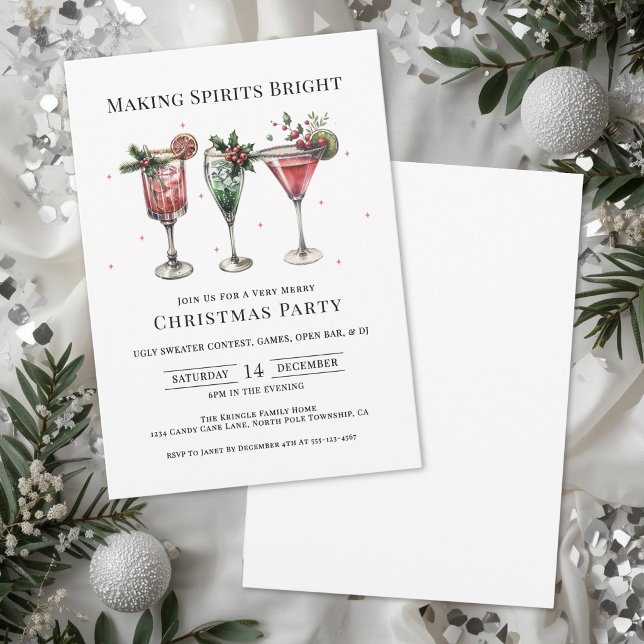 Invitation Fête de Cocktail de Noël Rendant les Esprits Lumin (Christmas Cocktail Party Making Spirits Bright Invitation)