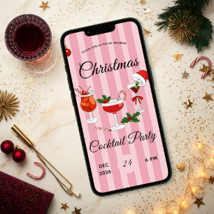 Invitation Fête de cocktail de Noël rétro rose