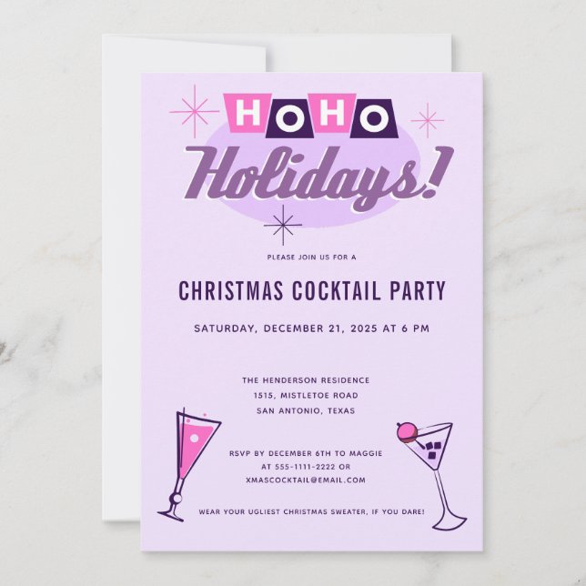 Invitation Fête de cocktail de Noël rose moderne du milieu du (Devant)