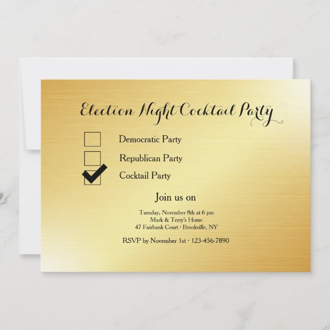Invitation Fête de cocktail de soirée électorale dorée (Devant)