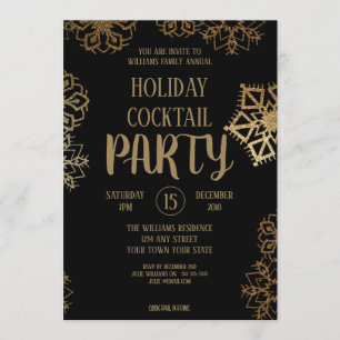 Invitation Fête de cocktail de vacances Paillettes noires e