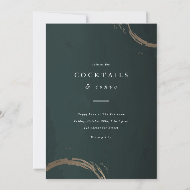Invitation Fête de cocktail de vacances verte et or (Devant)