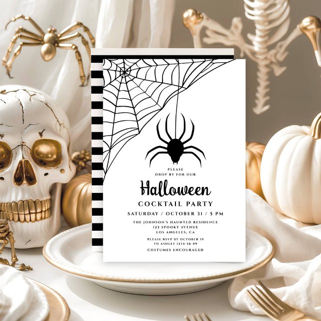 Invitation Fête de cocktail d'Halloween araignée noire mignon ( Cute Black Spider Halloween Cocktail Party Invitation)
