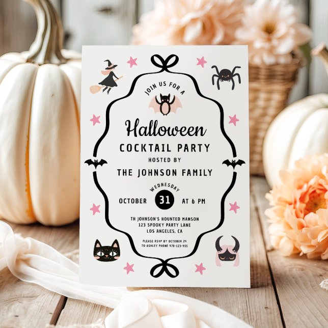 Invitation Fête de cocktail d'Halloween Coquette Mignonne (Cute Coquette Halloween Cocktail Party Invitation)