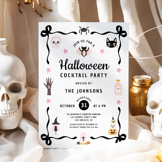 Invitation Fête de cocktail d'Halloween Coquette Mignonne (Cute Coquette Halloween Cocktail Party Invitation)