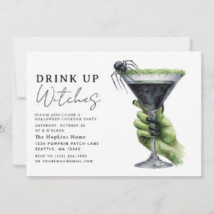 Invitation Fête de Cocktail d'Halloween des Sorcières Bois Up