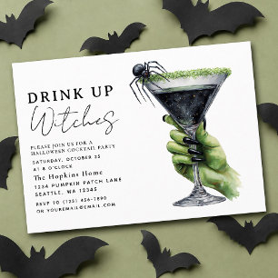 Invitation Fête de Cocktail d'Halloween des Sorcières Bois Up