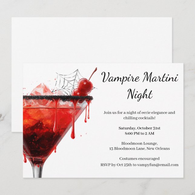 Invitation Fête de cocktail d'Halloween | Martini Vampire (Devant / Derrière)