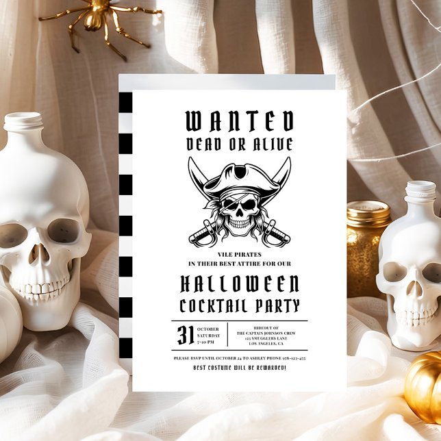 Invitation Fête de cocktail d'Halloween Tête de mort de pirat (Pirate Skull Halloween Cocktail Party Invitation)