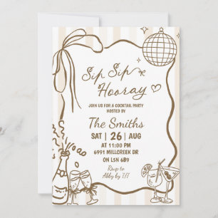 Invitation Fête de cocktail Doodle écrit à la main Sip Sip Ho