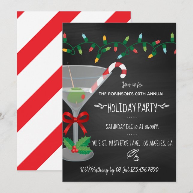 Invitation Fête de cocktail festive thème Tableau Noir de Noë (Devant / Derrière)