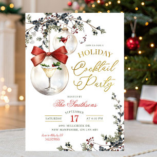 Invitation Fête de cocktail minimaliste de Noël en hiver