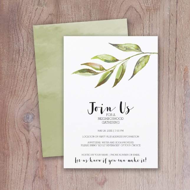 Invitation Fête de cocktail moderne Watercolor Neighborhood (Modern Watercolor Invitation for a Neighborhood Open House or General Cocktail Party)