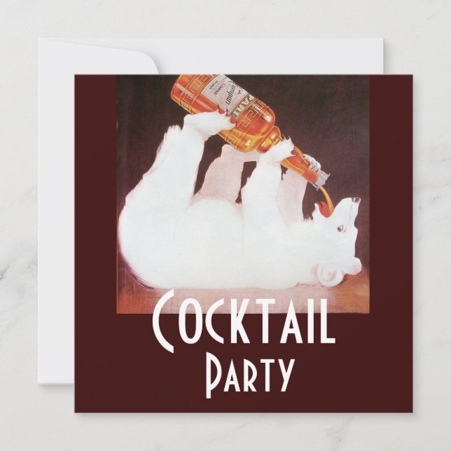Invitation FÊTE DE COCKTAIL OURS POLAIRE, blanc marron rouge (Devant)
