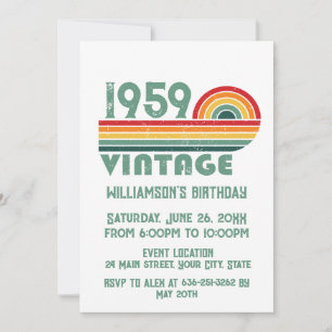 Invitation Fête de cocktail personnalisée pour 65 ans vintage
