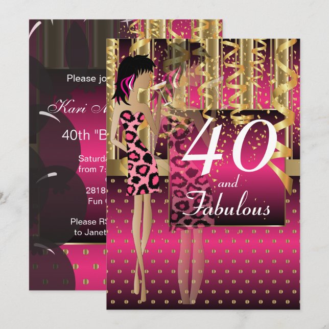 Invitation Fête de Cocktail pour les 00 ans de la Fille | Ros (Devant / Derrière)