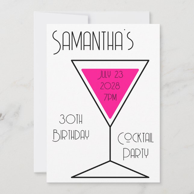 Invitation Fête de Cocktail pour les 30 ans Noir Blanc Rose C (Devant)