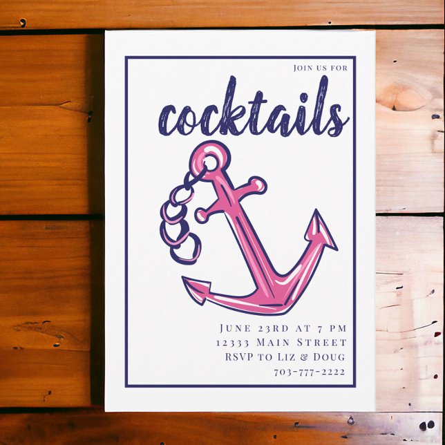 Invitation Fête de cocktail prépa rose marine ancre  (Créateur téléchargé)