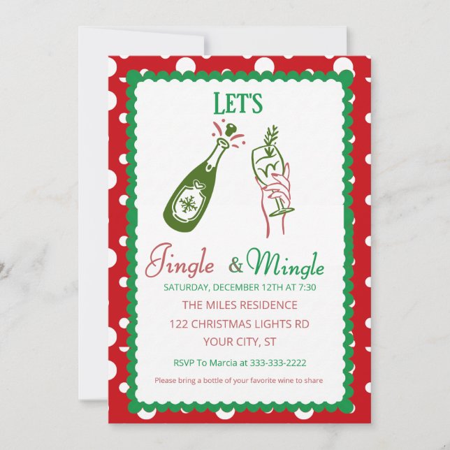 Invitation Fête de Cocktail Rétro Jingle et Mingle de Fêtes (Devant)