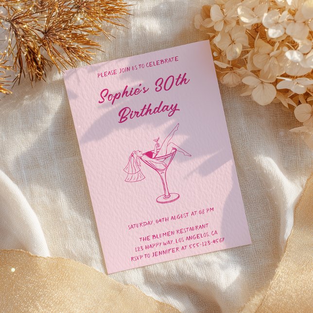 Invitation Fête de Cocktail Rose 30e Anniversaire | Martini R (Créateur téléchargé)