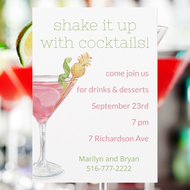 Invitation Fête de cocktail Rose Cosmopolitan Shake It Up! (Créateur téléchargé)