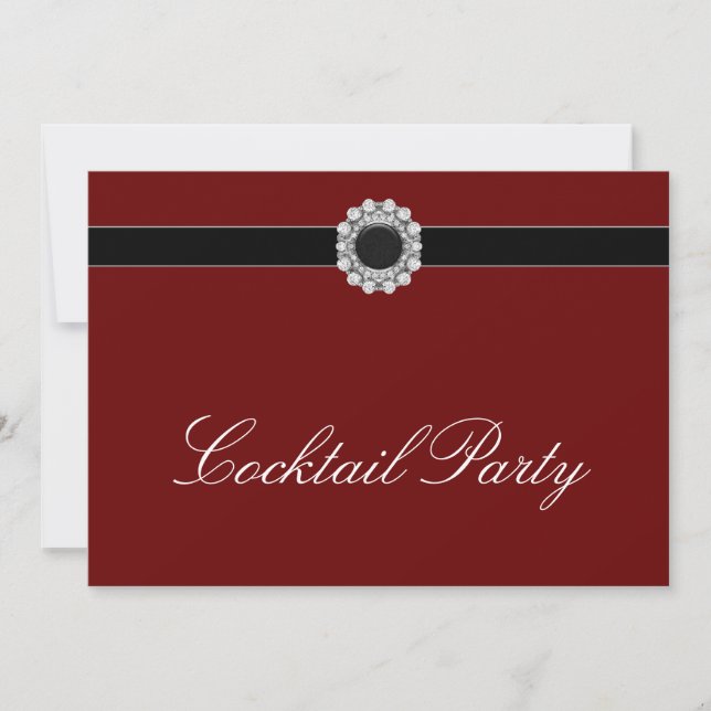Invitation Fête de Cocktail Rouge Noir Diamant de Vin Rouge (Devant)