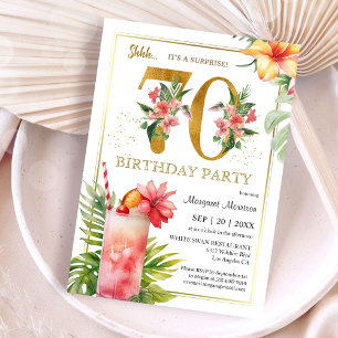 Invitation Fête de cocktail tropical hawaïen pour 70 ans 