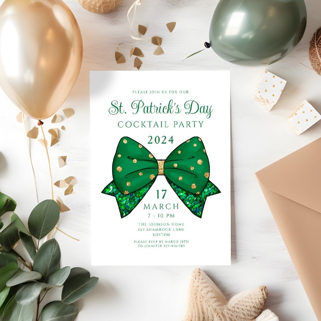 Invitation Fête de cocktail verte de la Saint-Patrick (Green St. Patrick's Day Cocktail Party Invitation)
