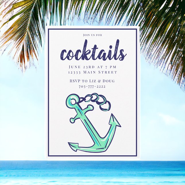 Invitation Fête de cocktails à l'ancre verte marine  (Créateur téléchargé)