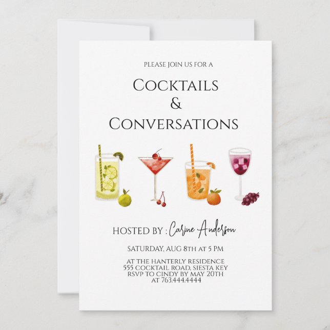 Invitation Fête de cocktails amusants et de conversation (Devant)