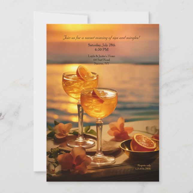 Invitation Fête de cocktails au coucher du soleil (Devant)