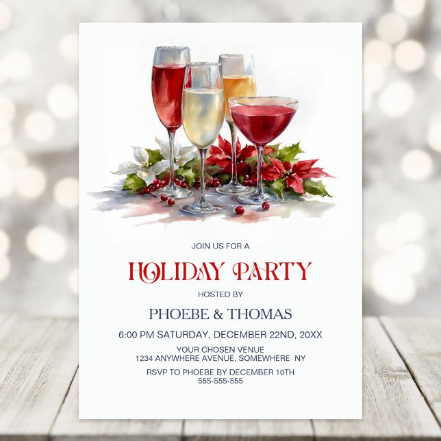 Invitation Fête de cocktails aux poinsettias pour les Fêtes (Créateur téléchargé)