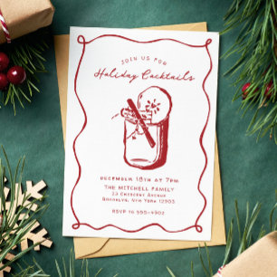 Invitation Fête de cocktails de fêtes Boissons de Noël Fête d