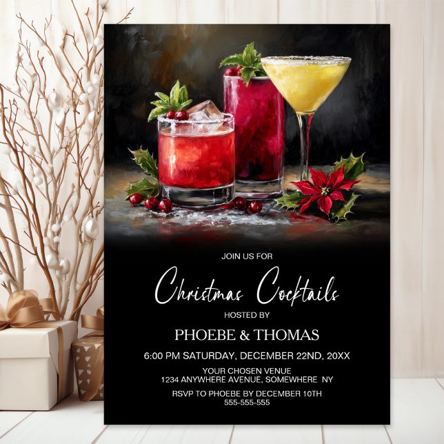 Invitation Fête de cocktails de Noël au poinsettia (Créateur téléchargé)