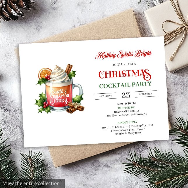 Invitation Fête de cocktails de Noël éditable à l'aquarelle c (Watercolor editable Christmas cocktails party invitation

)
