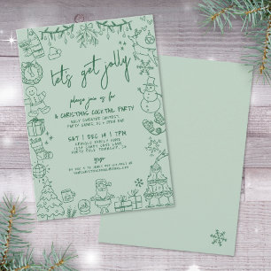 Invitation Fête de cocktails de Noël fantaisiste dessinée à l