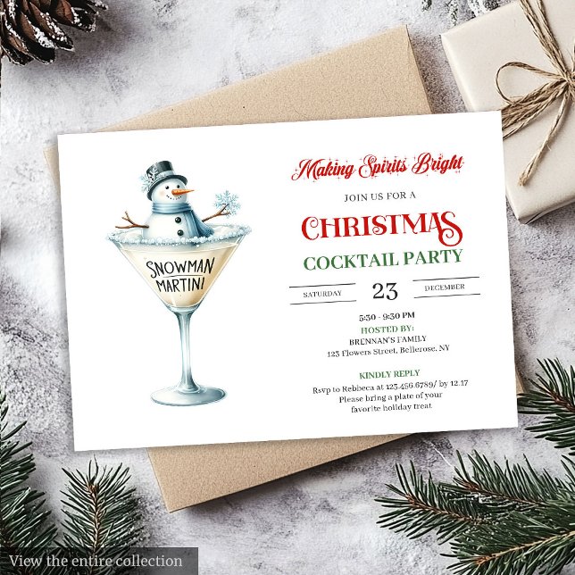 Invitation Fête de cocktails de Noël rouges et verts modifiab (Red and green editable Christmas cocktails party invitation

)