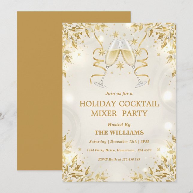 Invitation Fête de cocktails de vacances (Devant / Derrière)