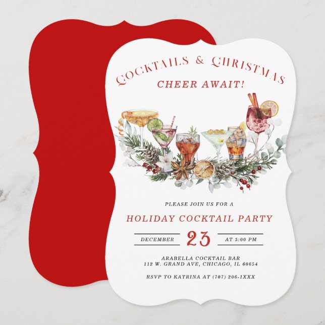 Invitation Fête de cocktails de vacances modifiable (Devant / Derrière)