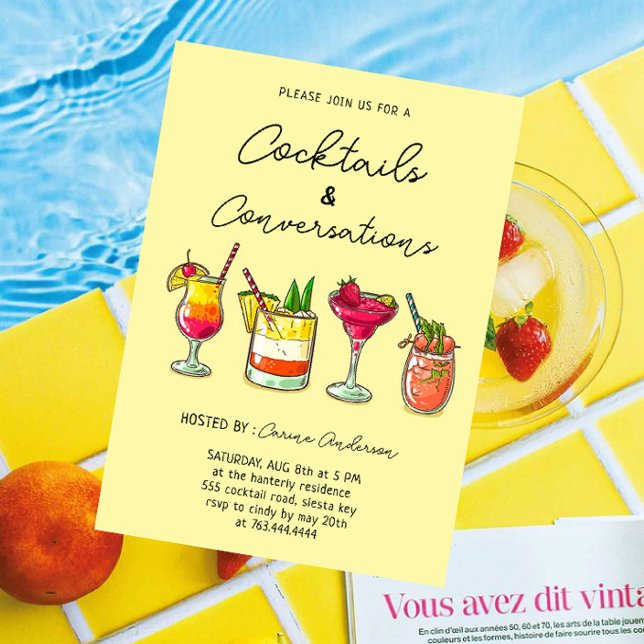 Invitation Fête de cocktails dessinés à la main et de convers (Créateur téléchargé)