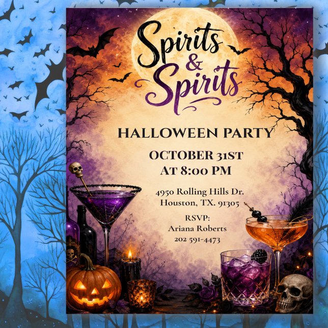 Invitation Fête de cocktails d'Halloween Esprits & Esprits (Créateur téléchargé)