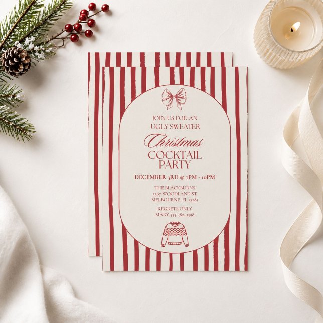 Invitation Fête de cocktails élégante de Noël avec pull moche (Elegant Ugly Sweater Christmas Cocktail Party Invitation)