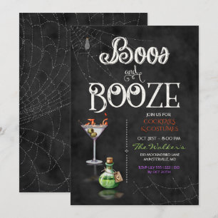 Invitation Fête de cocktails Halloween Chalkboard Boos & Booz