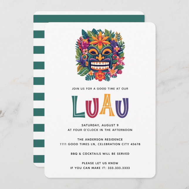 Invitation Fête de cocktails Tiki Luau Tropical moderne été (Devant / Derrière)