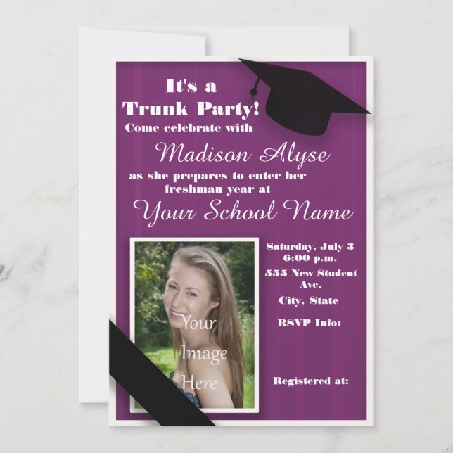 Invitation Fête de collège Tronc Violet Photo (Devant)