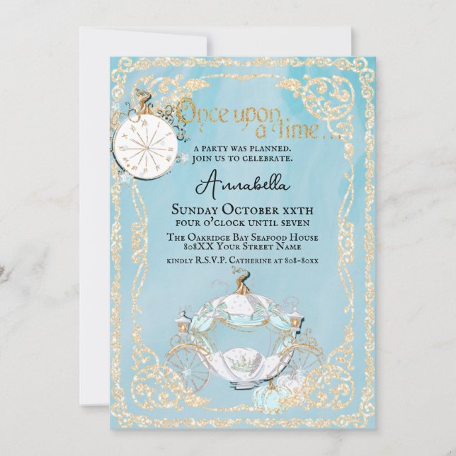 Invitation Fête de conte de fées de Cendrillon glamour (Devant)
