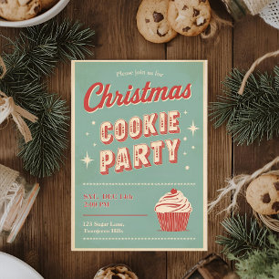 Invitation Fête de cookies de Noël rétro vintage
