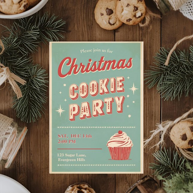 Invitation Fête de cookies de Noël rétro vintage  (Créateur téléchargé)