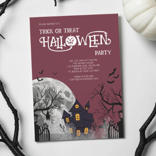Invitation Fête de costume d'Halloween Burgundy Trick or Trea